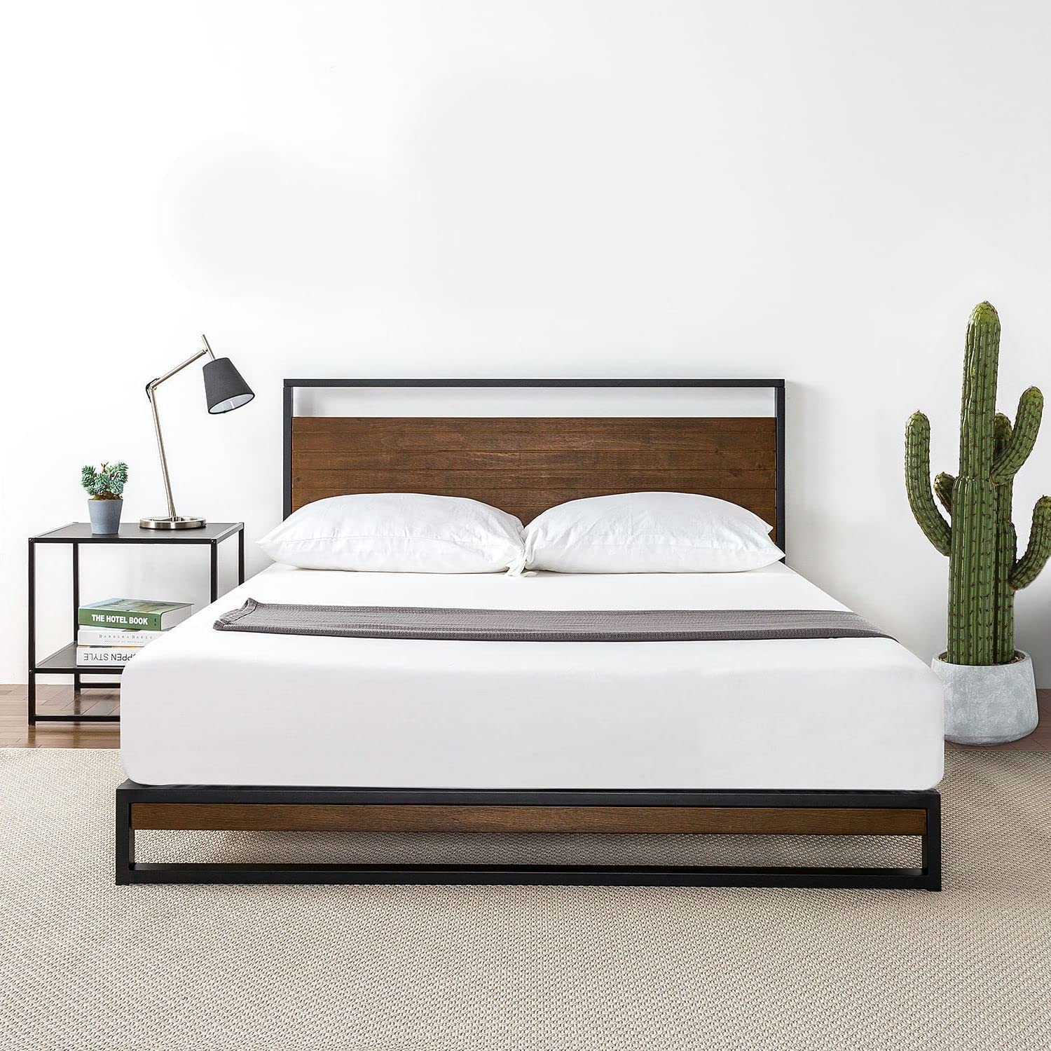 Queen Metal Wood Platform Bed Frame w/ Headboard
