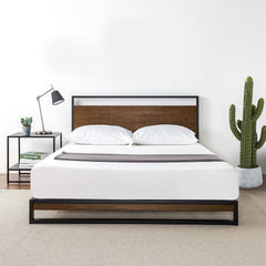 Queen Metal Wood Platform Bed Frame w/ Headboard