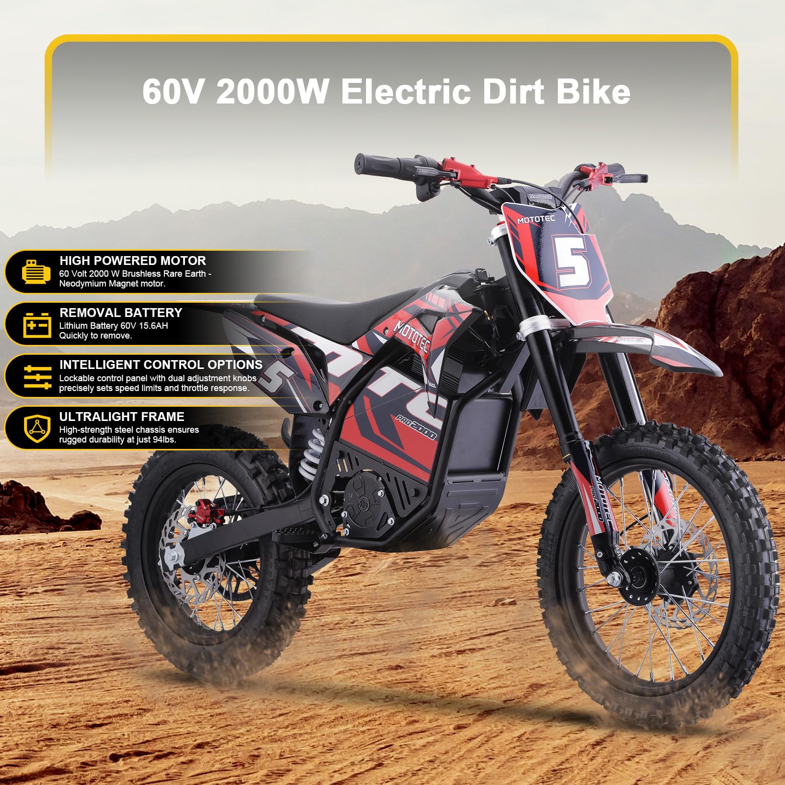 "MotoTec 60v Pro Electric Dirt Bike 2000w Lithium"
