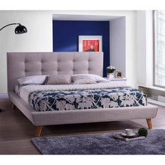 Full Beige Linen Platform Bed w/ Tufted Headboard