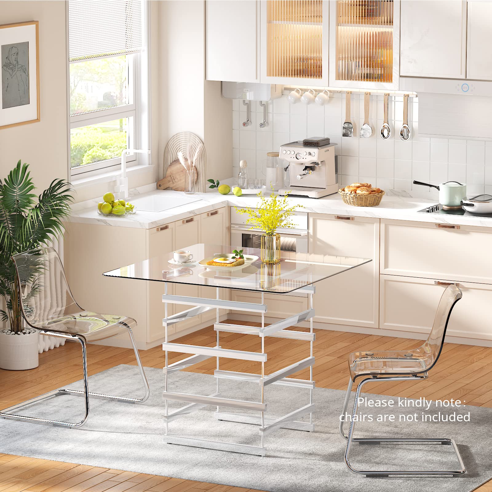 Nadie Square Glass Top Pub Table in Clear and Chrome
