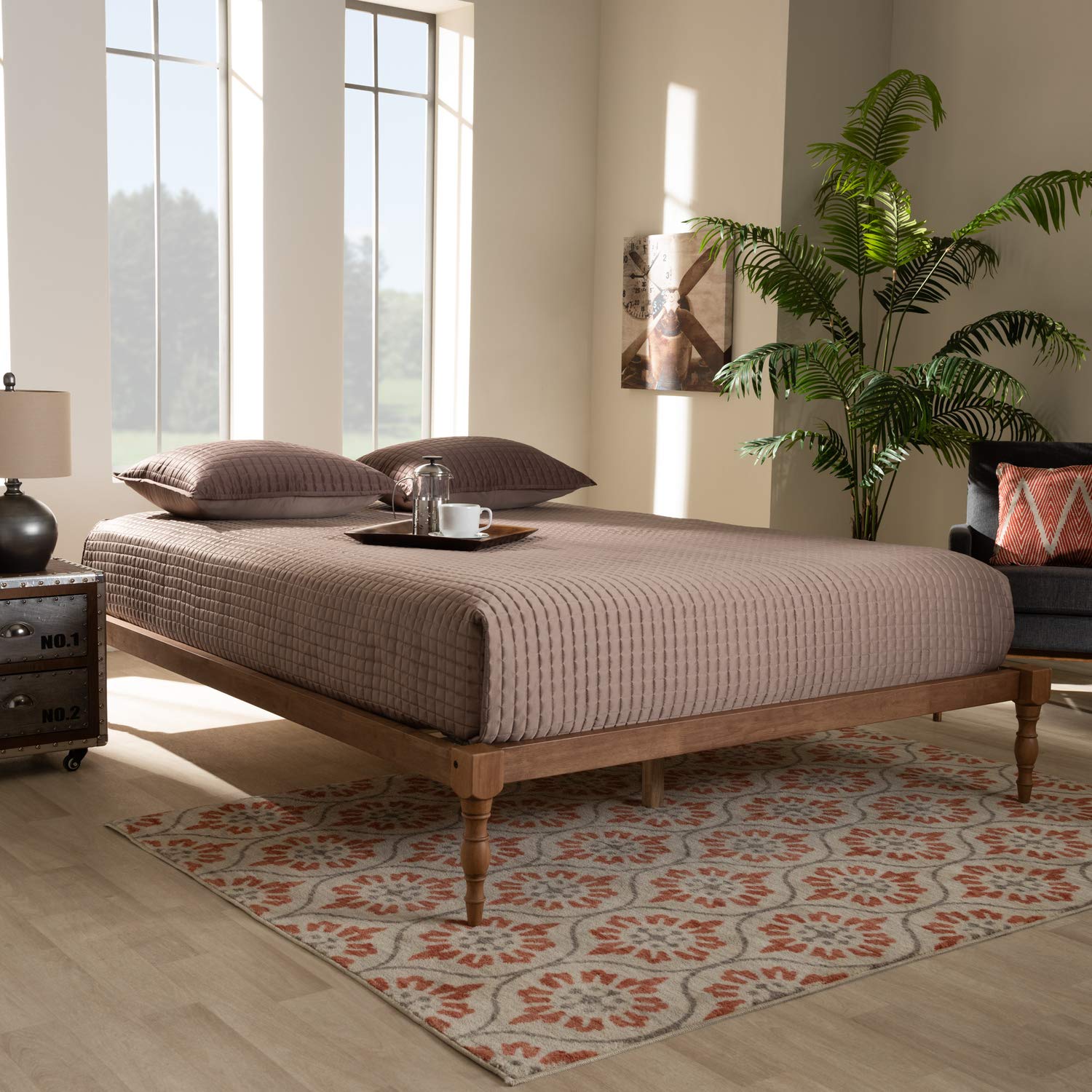 Iseline Modern and Contemporary Walnut Brown Finished Wood Full Size Platform Bed Frame