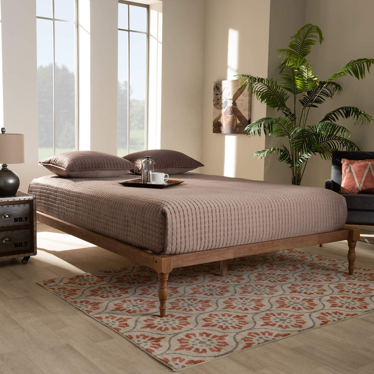 Iseline Modern and Contemporary Walnut Brown Finished Wood Full Size Platform Bed Frame