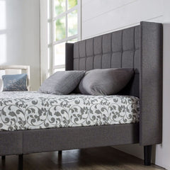Queen Grey Wingback Upholstered Platform Bed