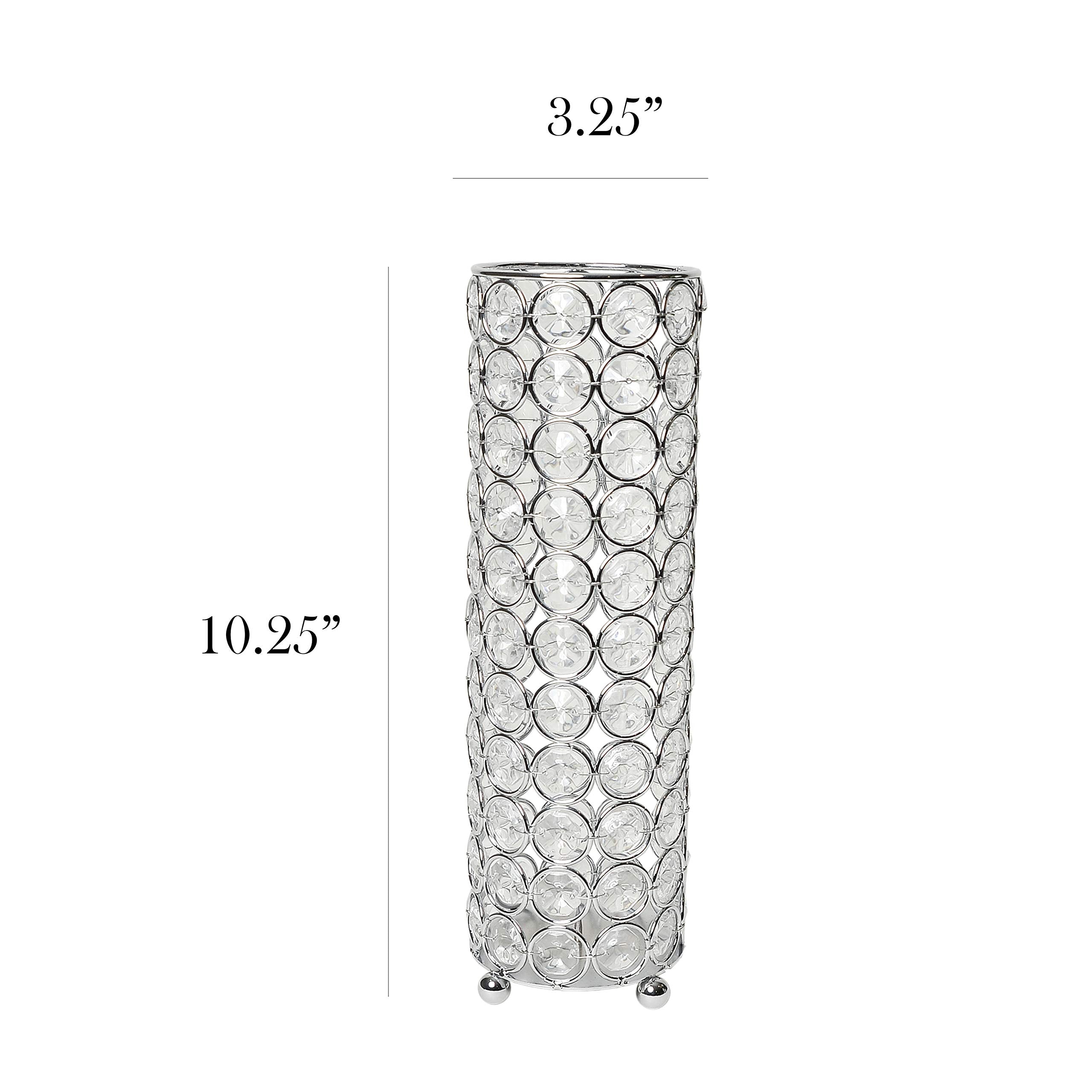 HG1011-CHR Elipse Crystal Decorative Flower Vase, Candle Holder, Wedding Centerpiece, 10.25 Inch, Chrome