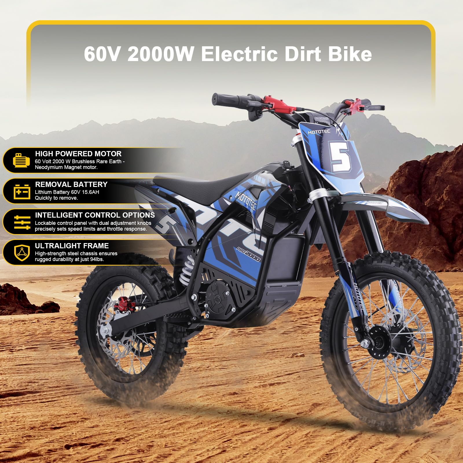 "MotoTec 60v Pro Electric Dirt Bike 2000w Lithium"