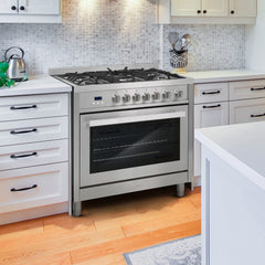 COS-965AGFC 36 in. Nebula Collection 3.8 cu. ft. Gas Range, 5 Burners, Rapid Convection Oven, Cast Iron Grates in Stainless Steel