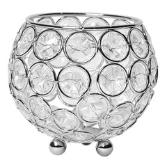 Designs HG1005-CHR Elipse Crystal Circular Bowl Candle Holder, Flower Vase, Wedding Centerpiece, Favor, 3.75 Inch, Chrome