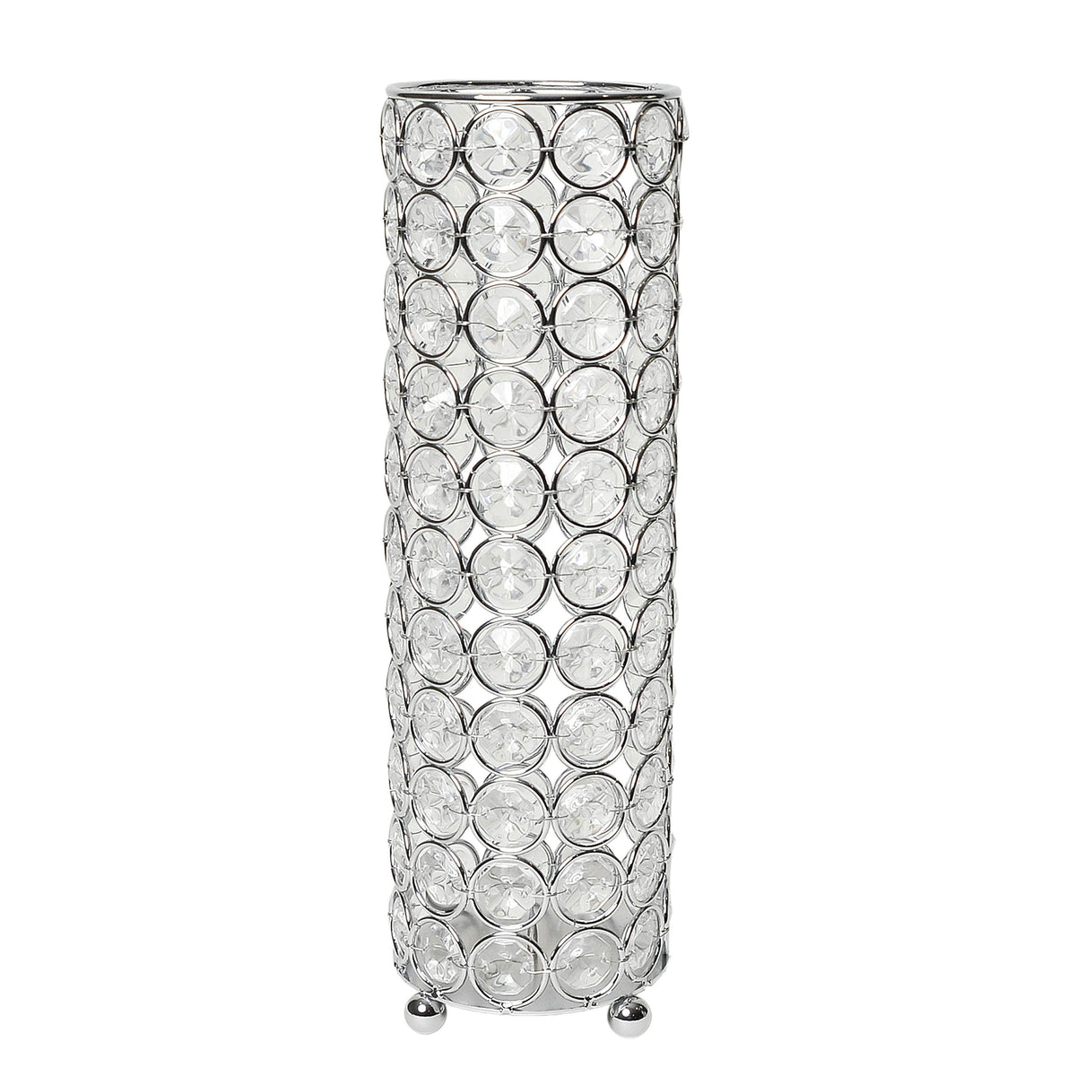 HG1011-CHR Elipse Crystal Decorative Flower Vase, Candle Holder, Wedding Centerpiece, 10.25 Inch, Chrome