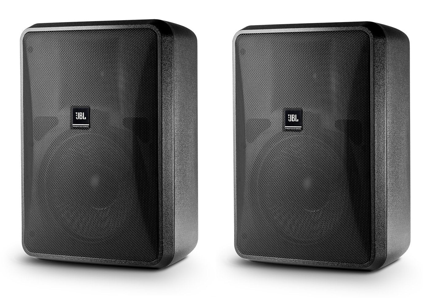 A pair of black JBL LSR305i speakers, highlighting their modern look and suitability for studio use.