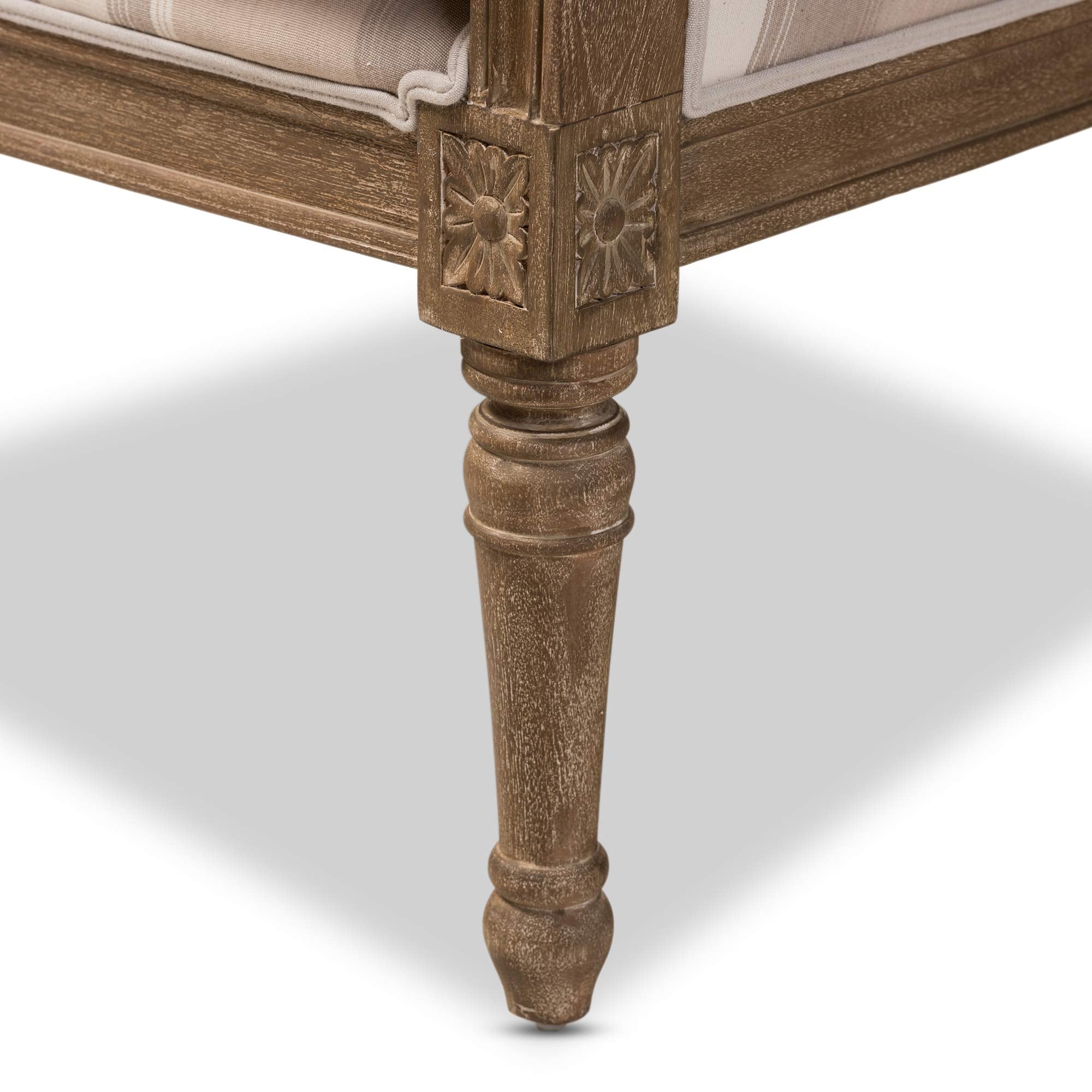 Striped Charlemagne Traditional French Accent Chair, Oak Brown