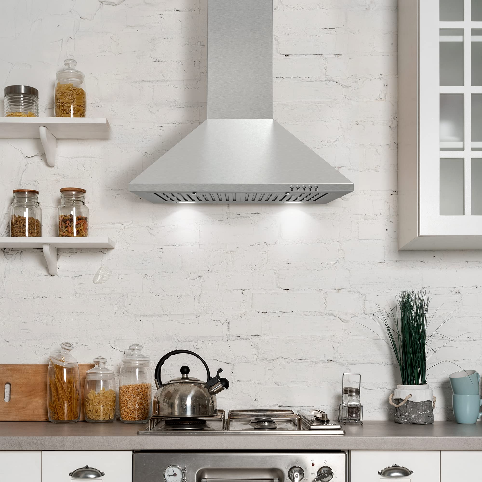 COS-6324EWH 24 in. Nebula Collection 220 CFM Ducted Wall Mount Range Hood, Button Controls, LED Lights, Stainless Steel