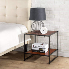 Modern Steel End Table Nightstand in Brown