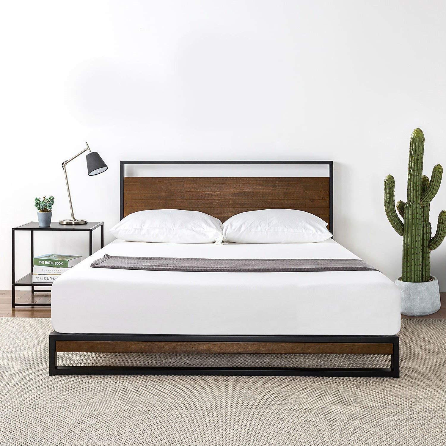 Twin Metal Wood Platform Bed Frame w/ Headboard