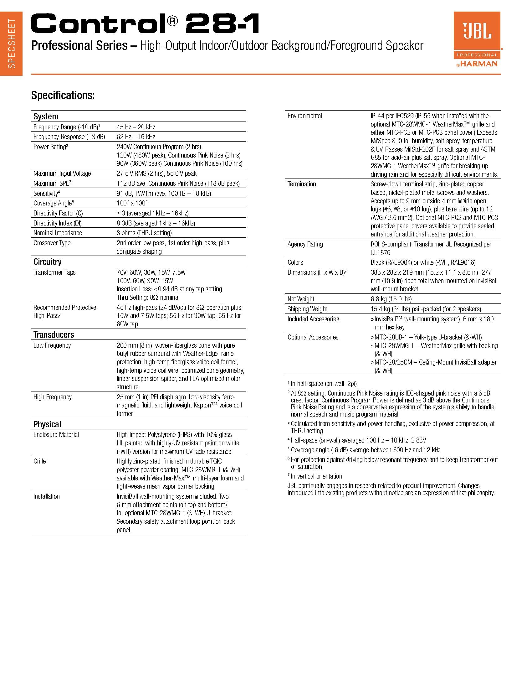 JBL Professional C62P Ultra-Compact Mid-High Satellite Hanging Pendant Speaker