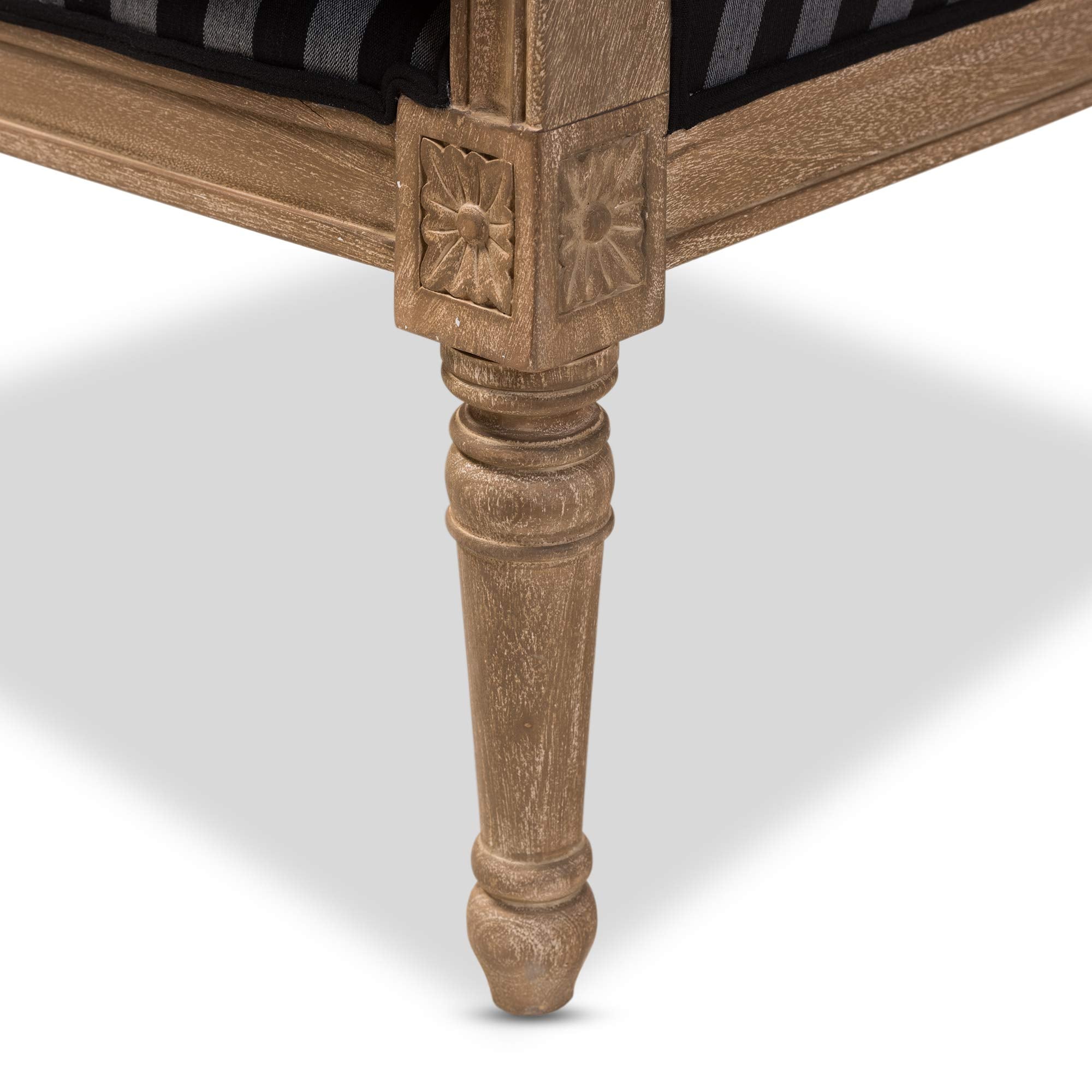 Charlemagne Traditional French, Wood,Black and Grey Striped Accent Chair