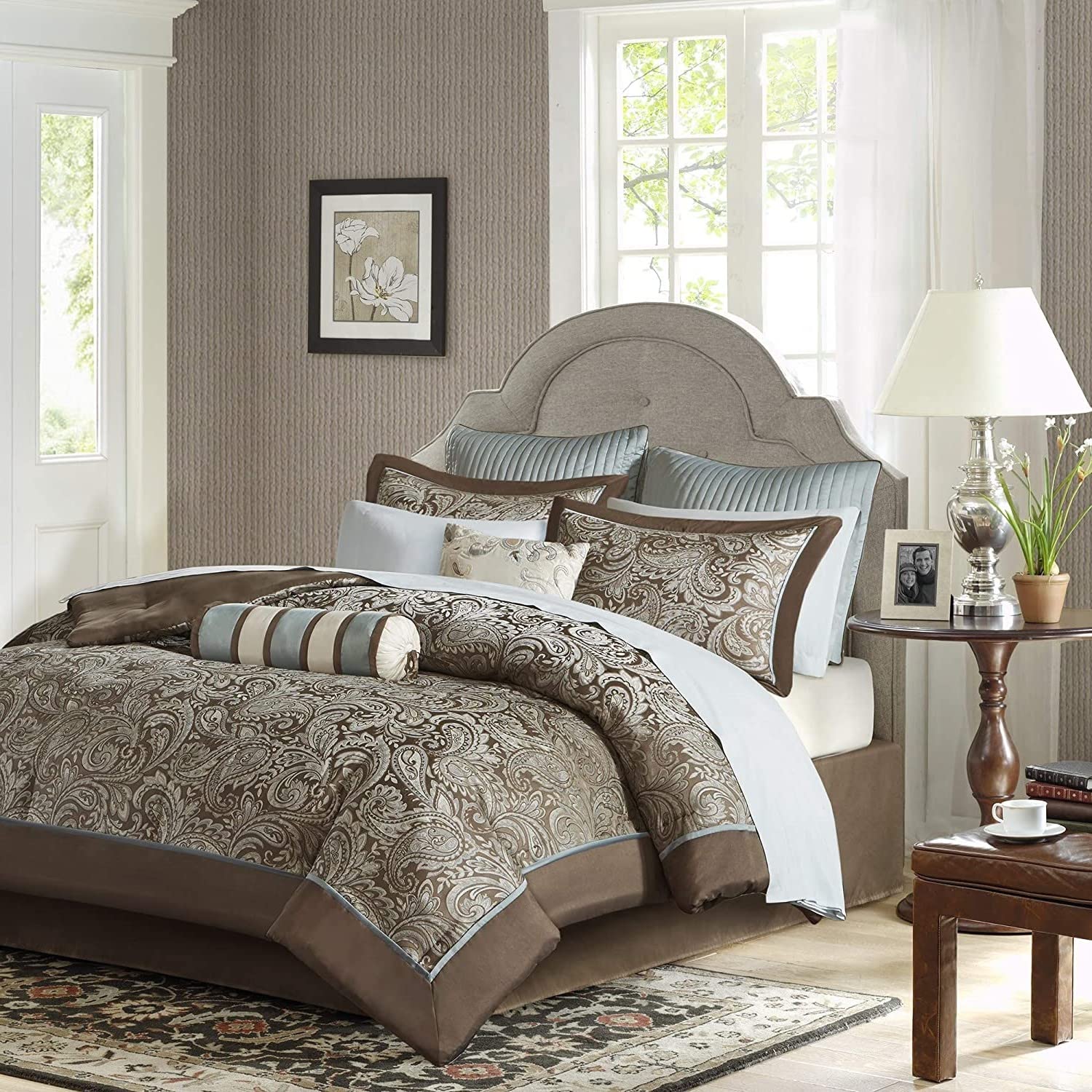 King 12-Pc Blue Paisley Comforter Set Cotton/Poly