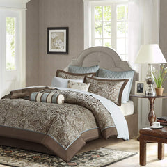 King 12-Pc Blue Paisley Comforter Set Cotton/Poly