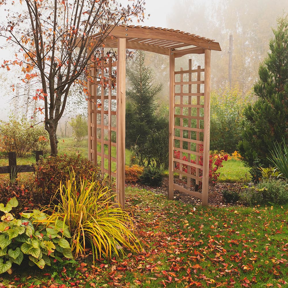 PA96-Set 6-ft Cedar Garden Pagoda Arbor with Side Planters | Wedding Arch for Ceremony | Wood Trellis for Outdoor & Plant Climbing | Handcrafted (Western Red Cedar)