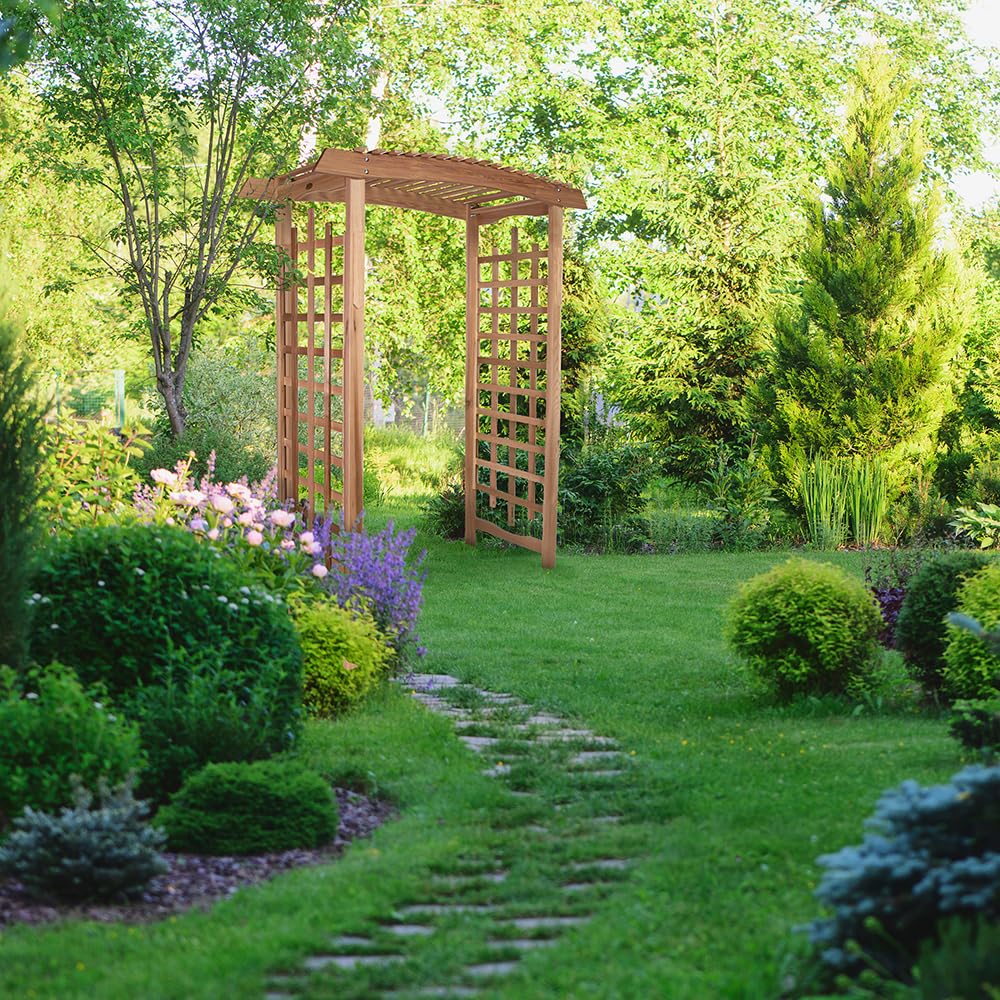 PA96-Set 6-ft Cedar Garden Pagoda Arbor with Side Planters | Wedding Arch for Ceremony | Wood Trellis for Outdoor & Plant Climbing | Handcrafted (Western Red Cedar)