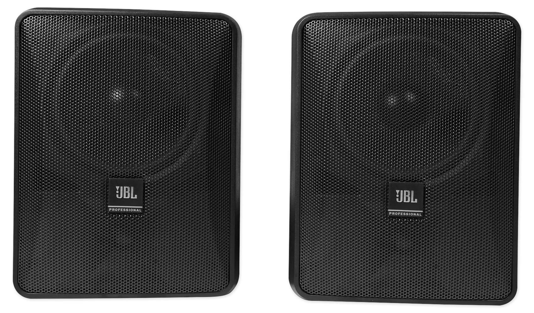 Pair of black JBL LSR305i-W 2-way speakers, featuring a modern design, ideal for studio or home audio setups.