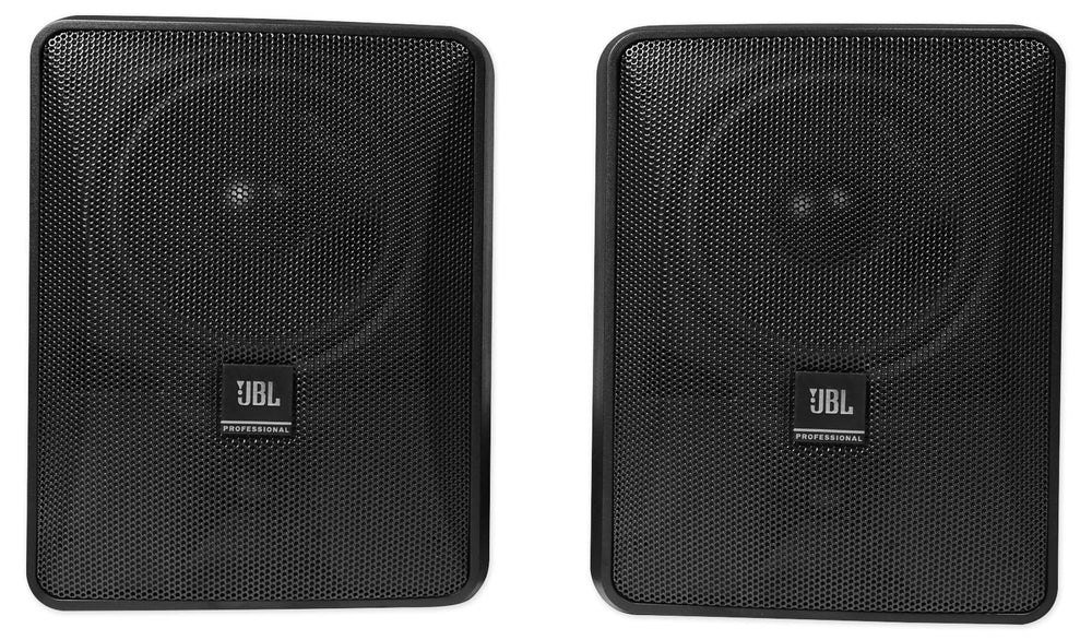 Pair of black JBL LSR305i-W 2-way speakers, featuring a modern design, ideal for studio or home audio setups.