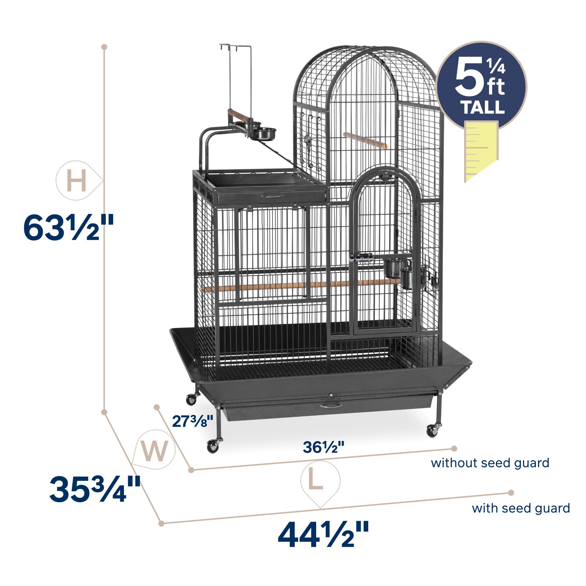 Pet Products Double Roof Steel Bird Cage with Playtop, 36.5 x 27.25 Inch with 7/8 inch Wire Spacing for Medium to Large Birds and Small Parrots in Black Hammertone Finish