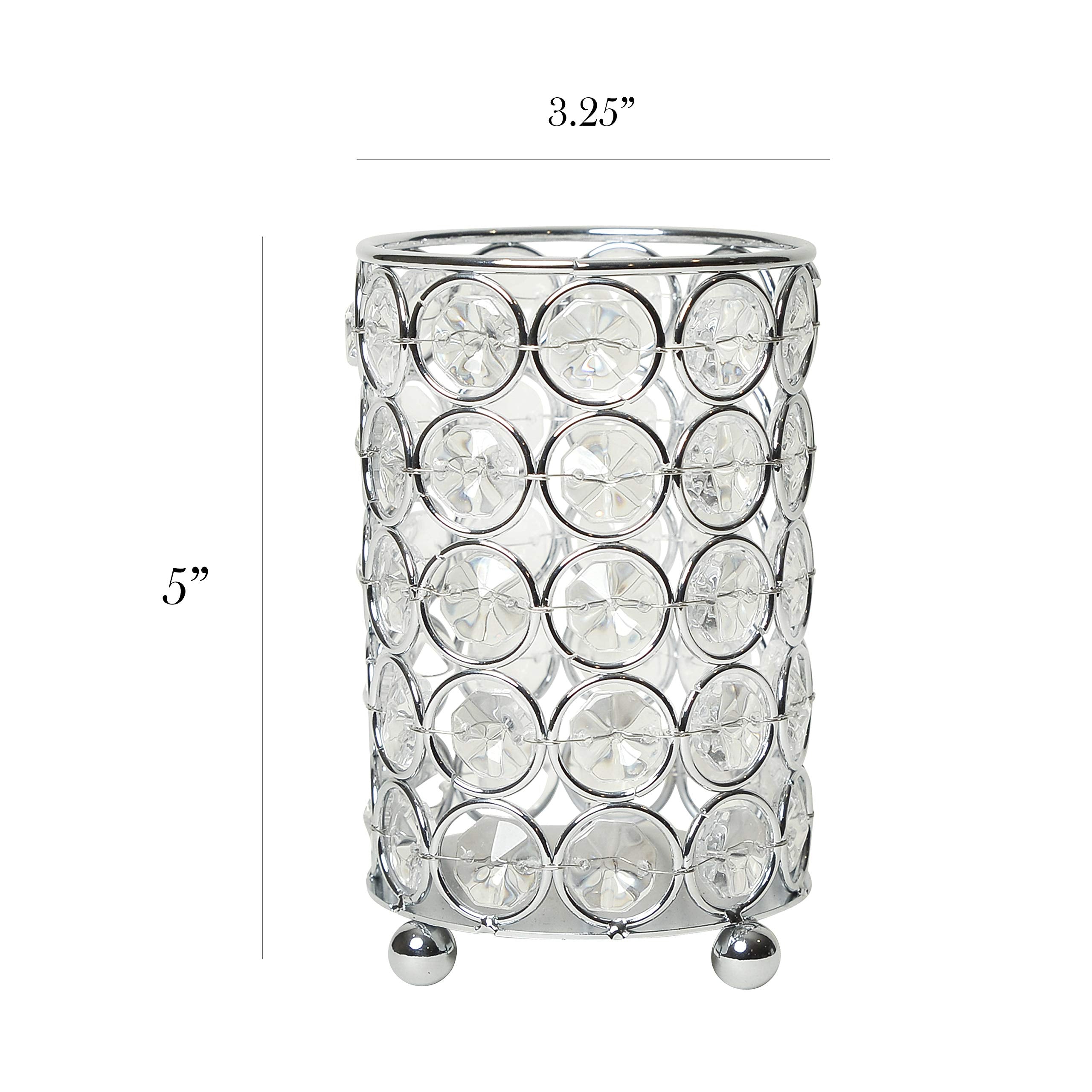 HG1001-CHR Elipse Crystal Decorative Flower Vase, Candle Holder, Wedding Centerpiece, Makeup Brush or Pen Organizer Cup, 5 Inch, Chrome