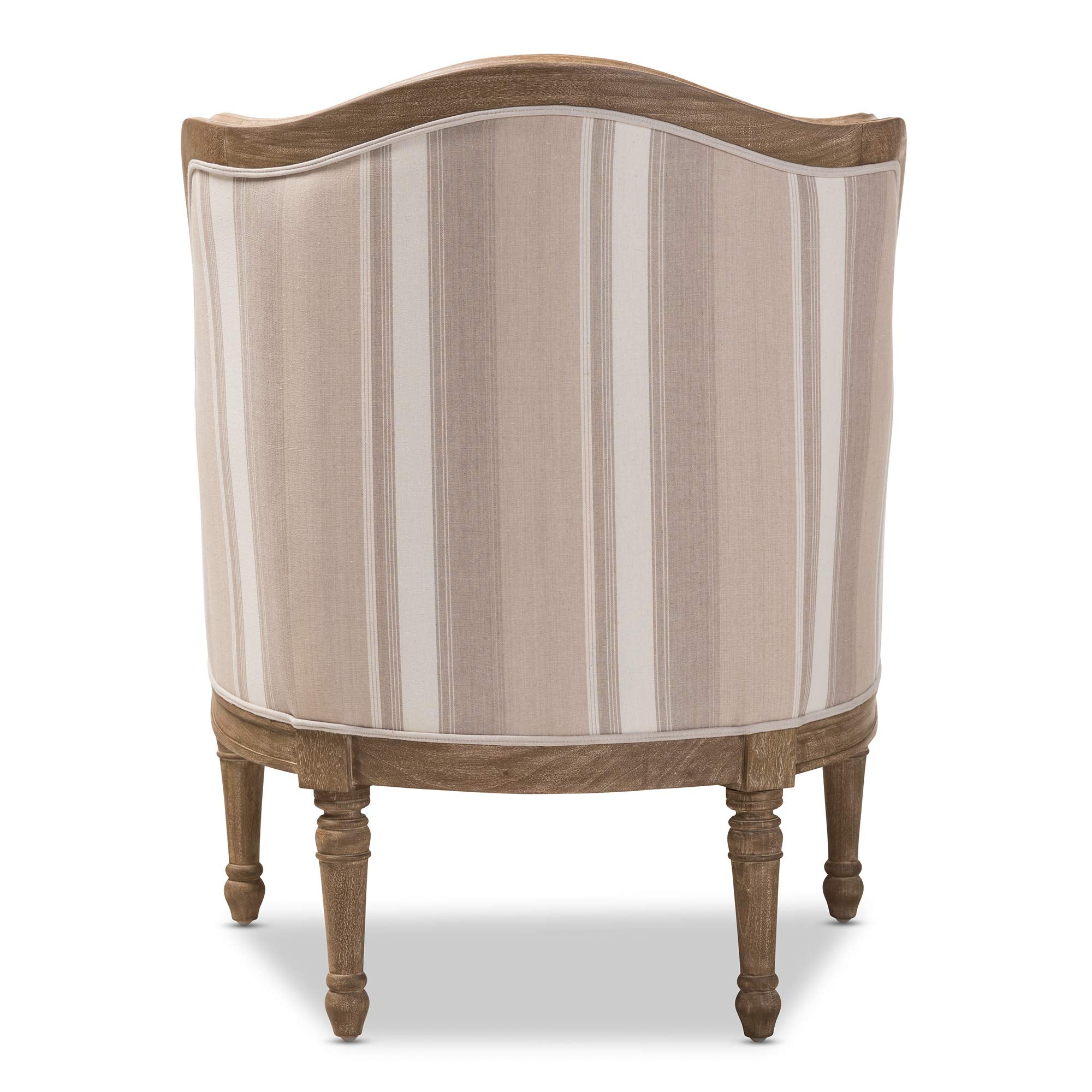 Striped Charlemagne Traditional French Accent Chair, Oak Brown