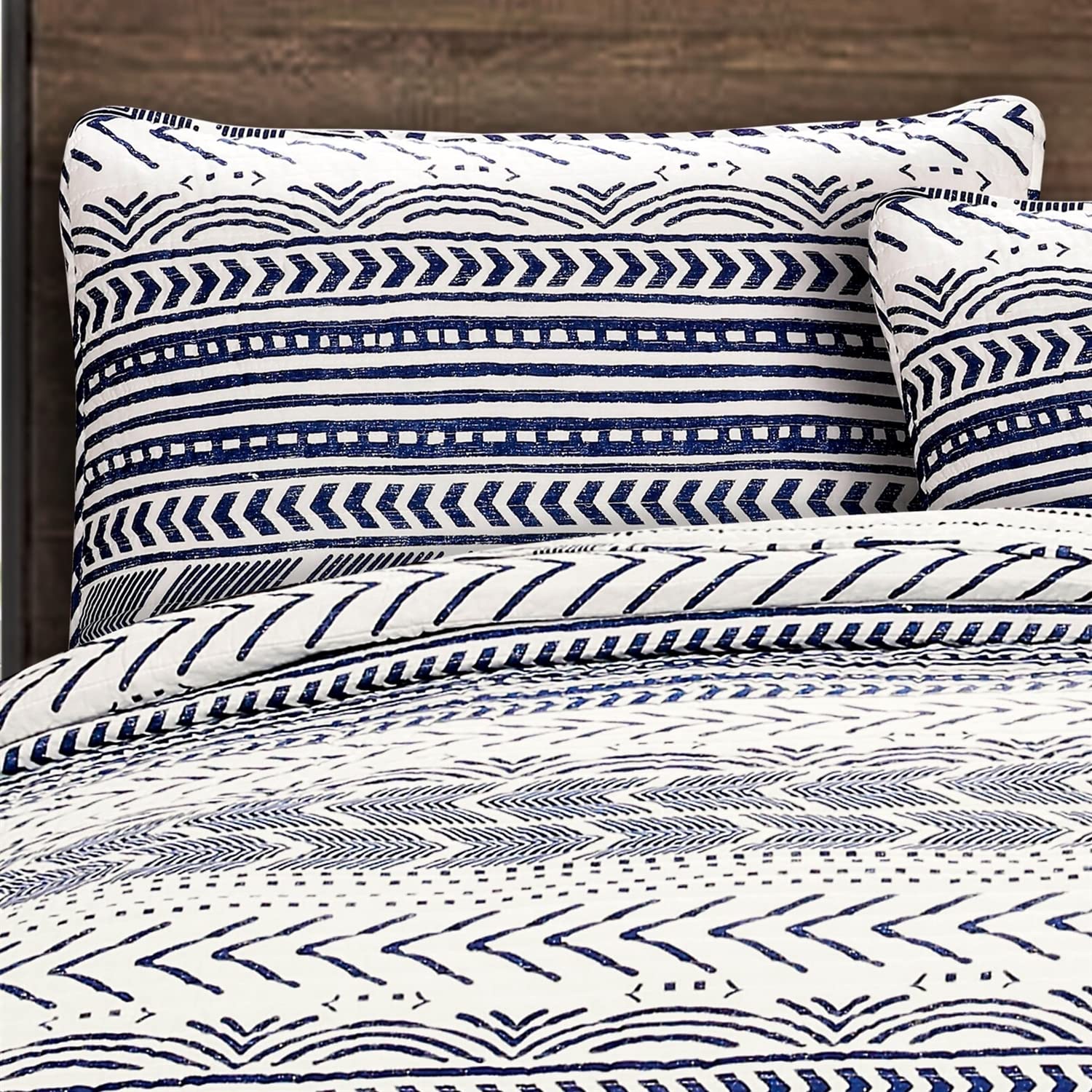 Fast Furnishings 3Pc Blue White Reversible Cotton Set