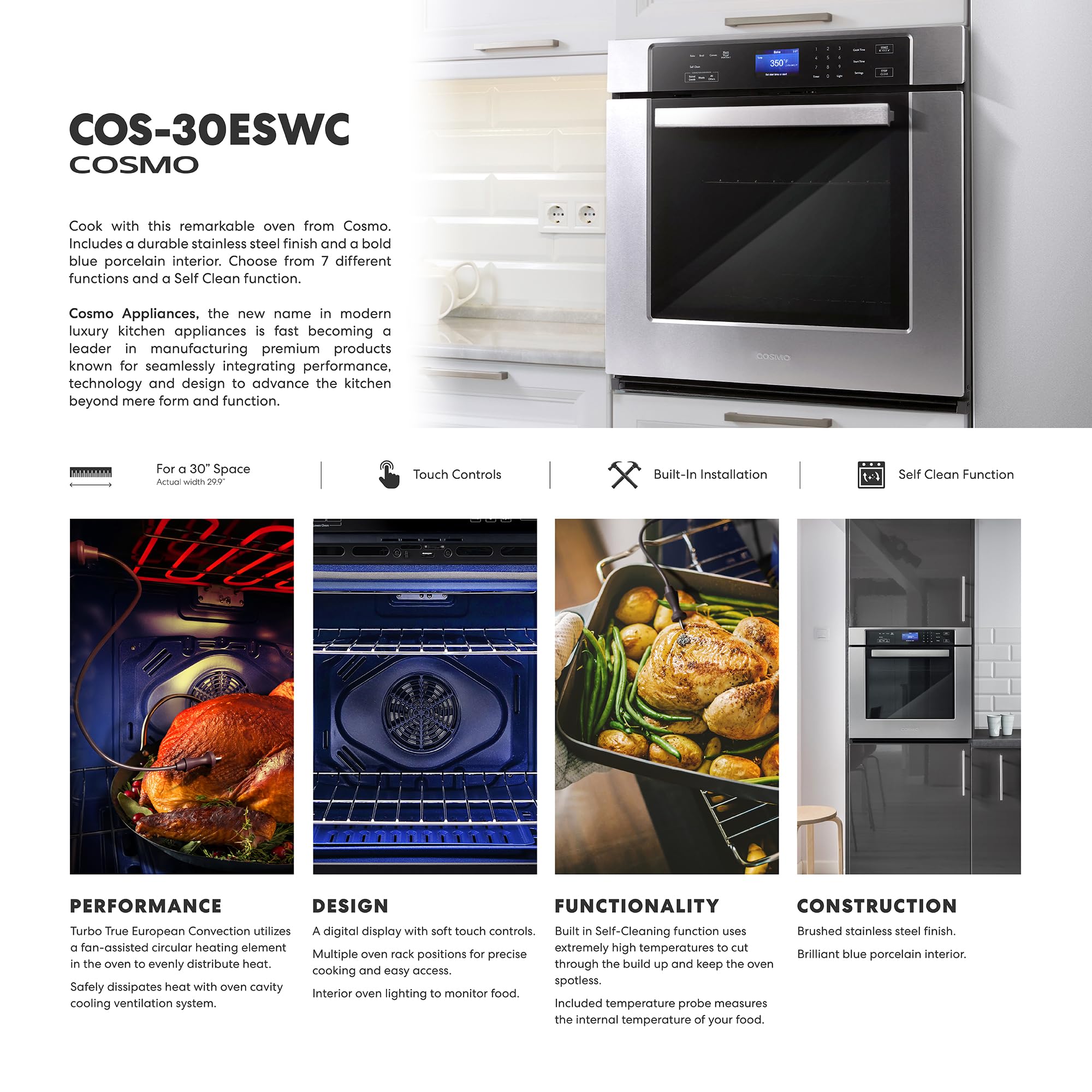 COS-30ESWC 30 in. Haven Collection 5 cu. ft. Electric Wall Oven with True European Convection and Self Cleaning in Stainless Steel