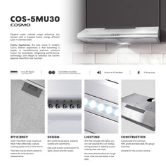 COS-5MU30 30 in. Delta Collection Ducted Under Cabinet Range Hood, Button Controls, Reusable Filters, LED Lights, Stainless Steel