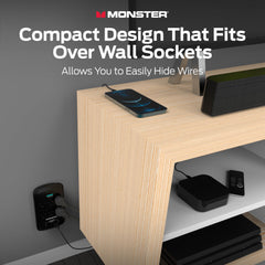 Monster 6-Outlet Surge Protector w/ USB-A & USB-C, 1200J, Black