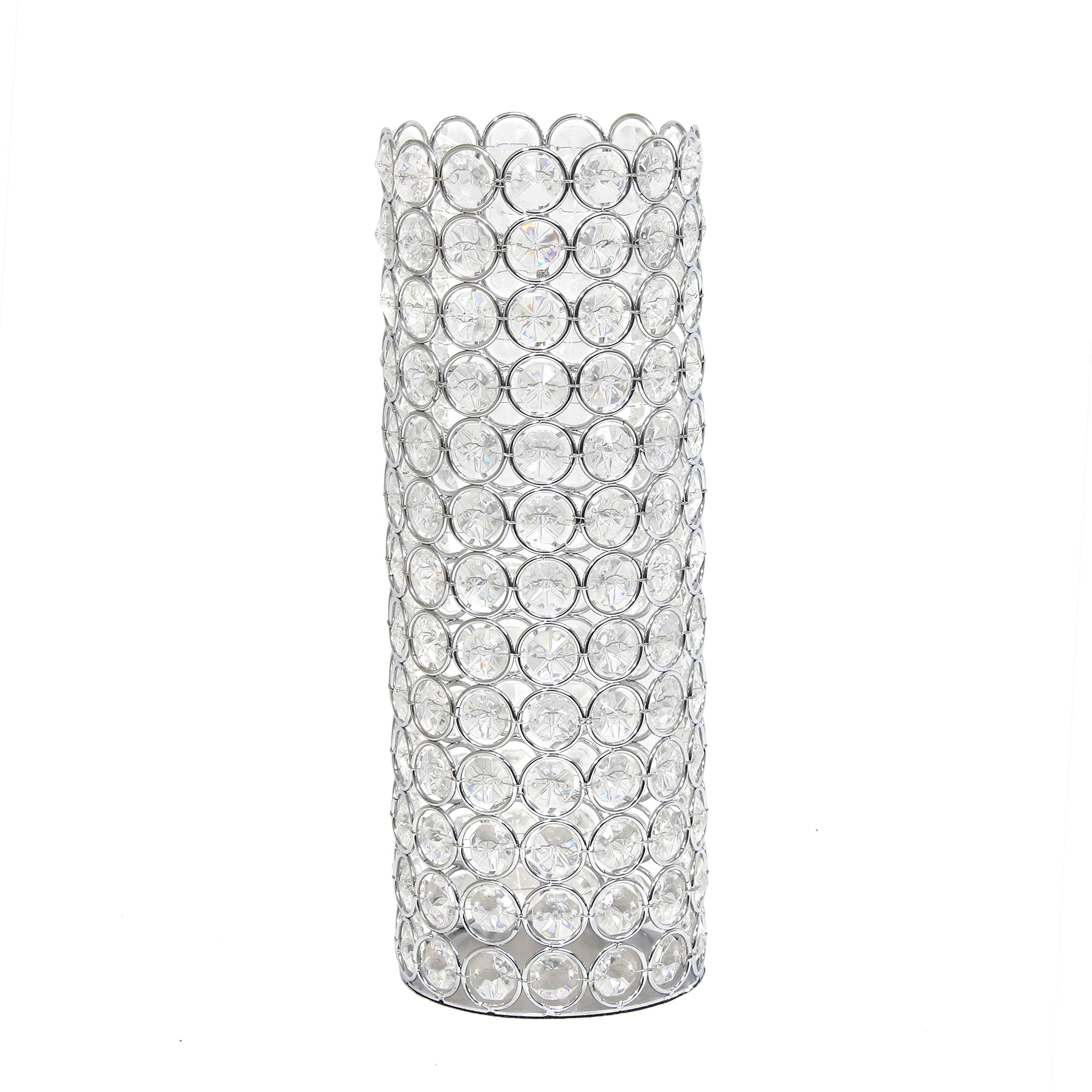HG1009-CHR Elipse Cylindrical Crystal Decorative Flower Vase, Candle Holder, Wedding Centerpiece, 11.25 Inch, Chrome
