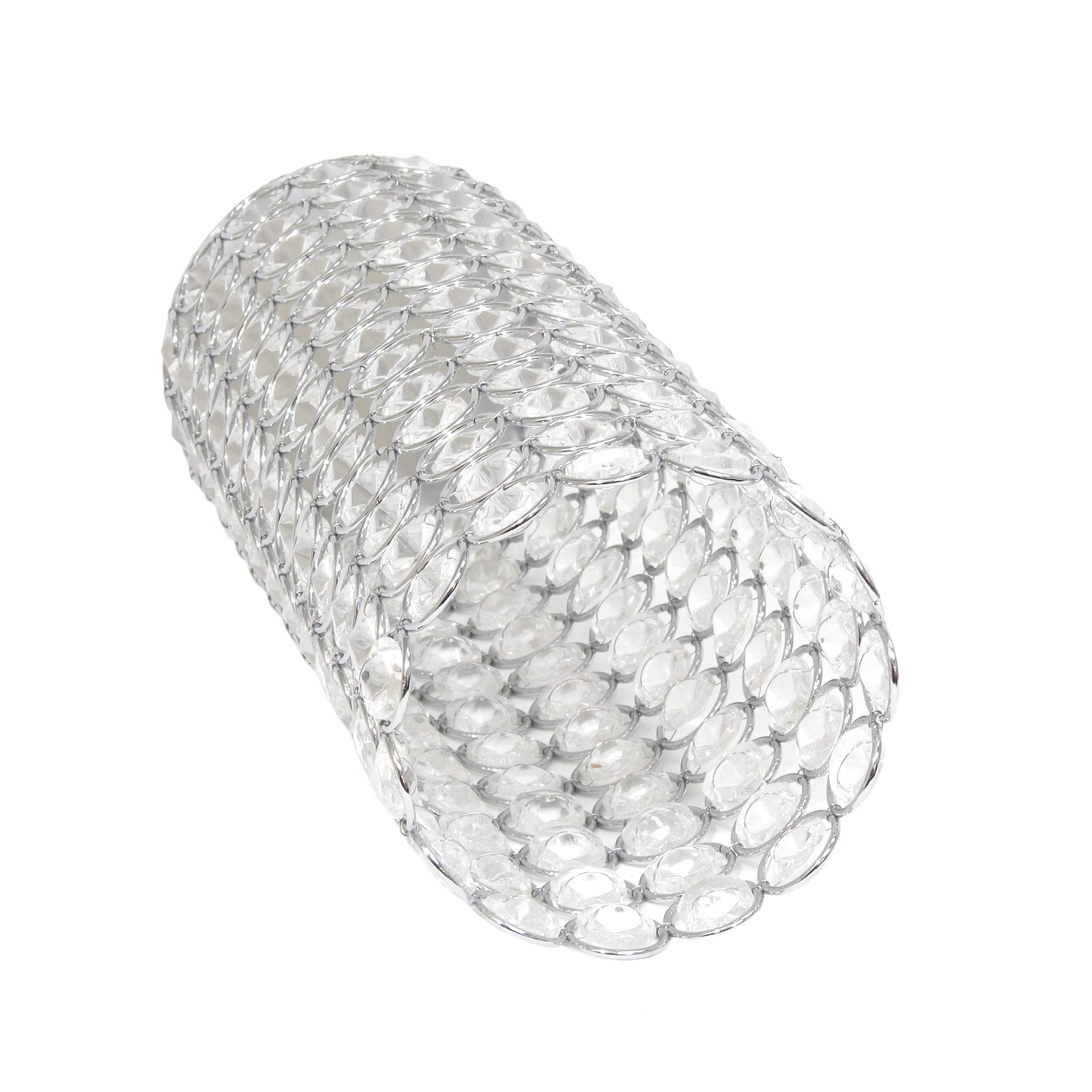 HG1009-CHR Elipse Cylindrical Crystal Decorative Flower Vase, Candle Holder, Wedding Centerpiece, 11.25 Inch, Chrome