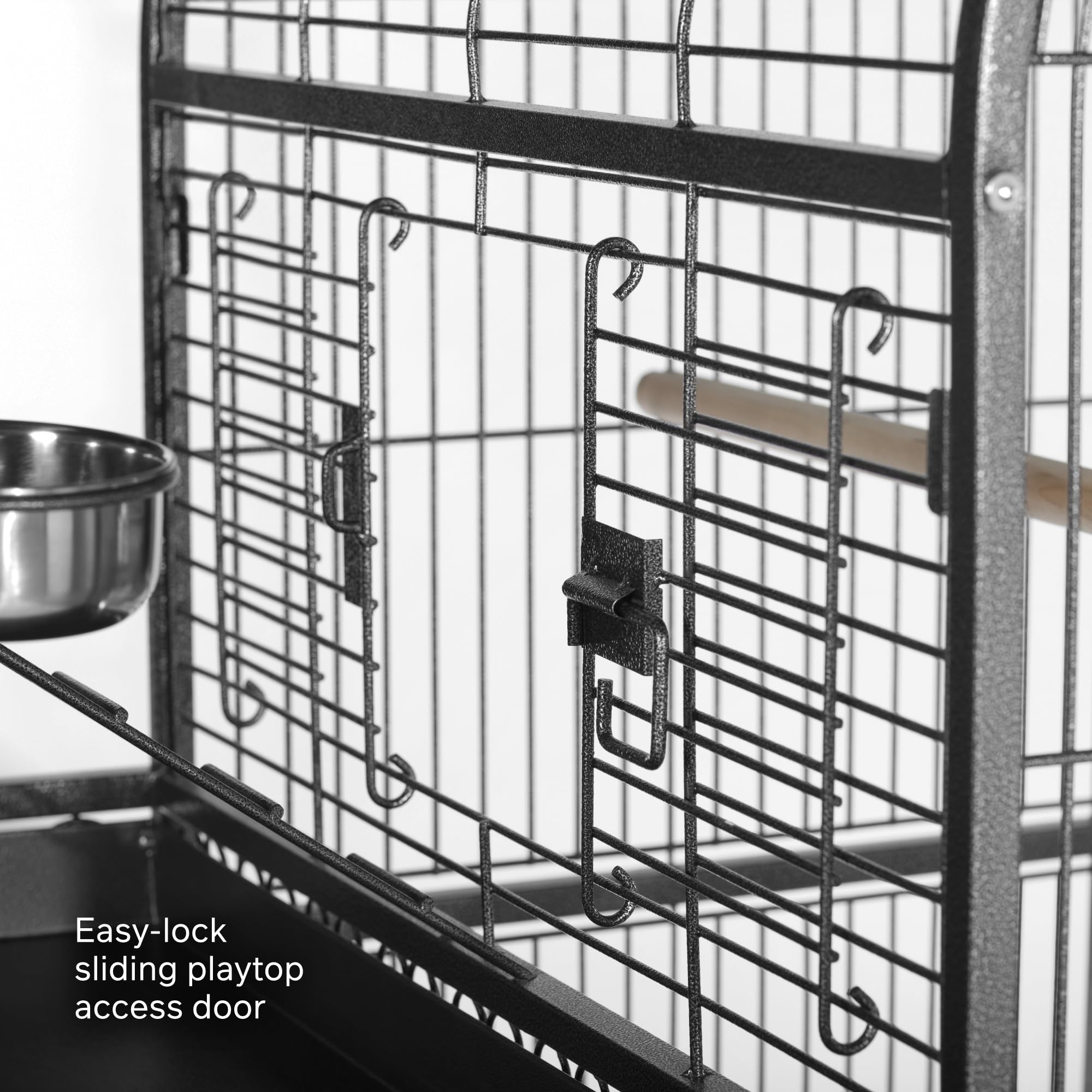 Pet Products Double Roof Steel Bird Cage with Playtop, 36.5 x 27.25 Inch with 7/8 inch Wire Spacing for Medium to Large Birds and Small Parrots in Black Hammertone Finish