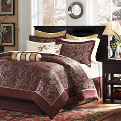 Fast Furnishings King 12Pc Red Gold Paisley Comforter
