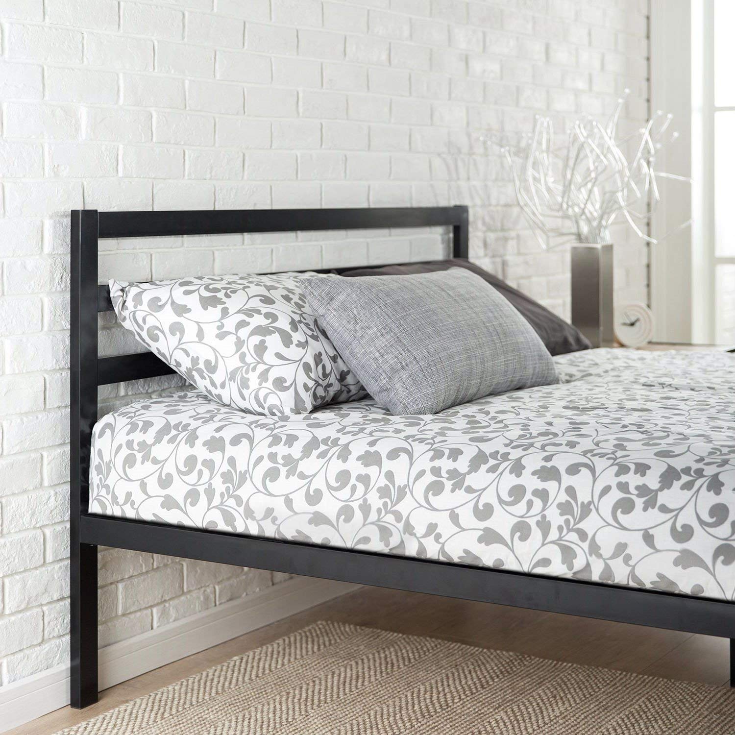 Twin Modern Metal Platform Bed w/ Headboard & Slats