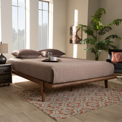 Kaia Mid-Century Modern Walnut Brown Finished Wood Full Size Platform Bed Frame