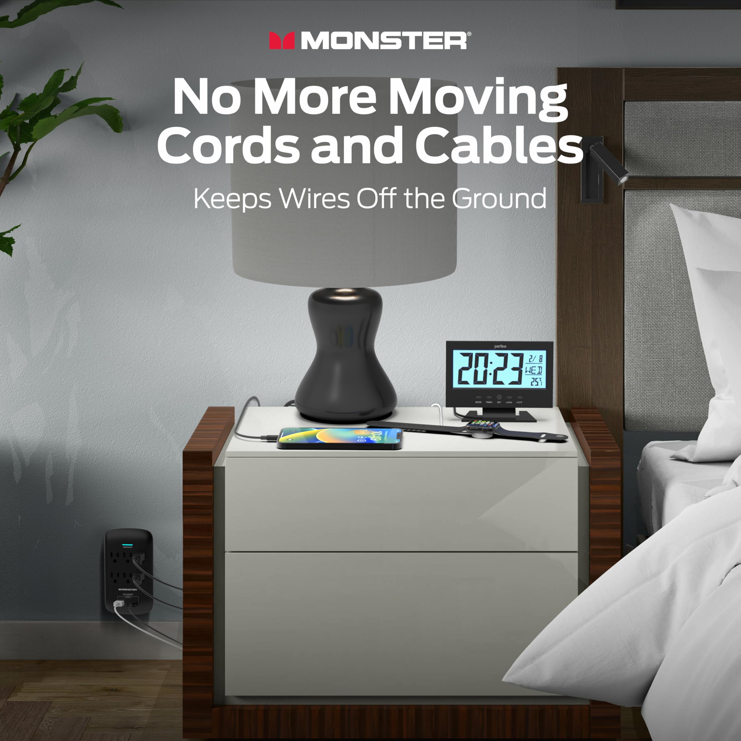 Monster 6-Outlet Surge Protector w/ USB-A & USB-C, 1200J, Black