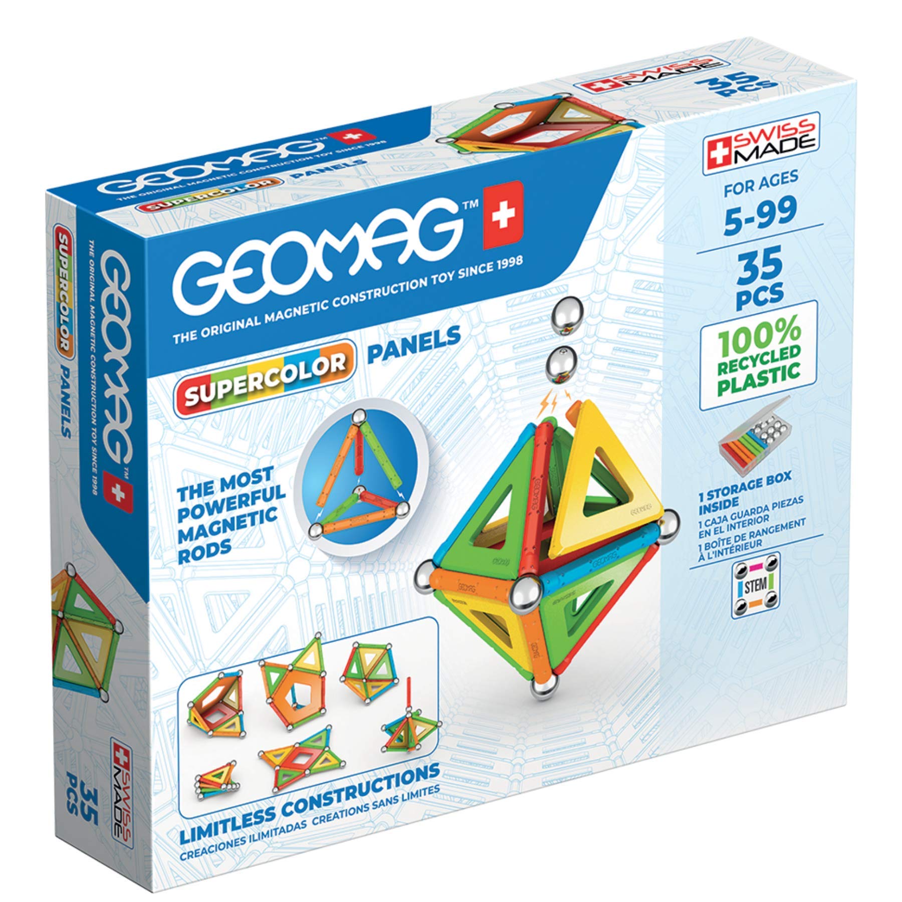 Magnetic Toys | Magnets for Kids | STEM-endorsed Educational Building Set Made from 100% Recycled Plastic | Storage Box | Age 5+ (35 Pieces, Supercolor)