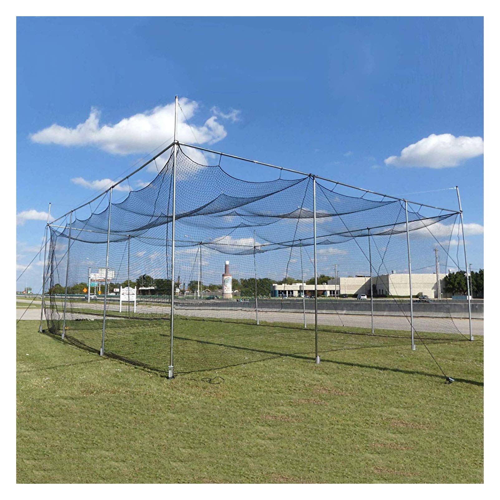 Outdoor Twisted and Knotted Training Weather Resistant Baseball Batting Cage Net with 4-Foot Access Door, Black