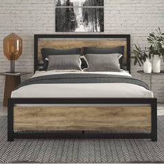 Full Metal Bed w/ Brown Wood Headboard & Footboard