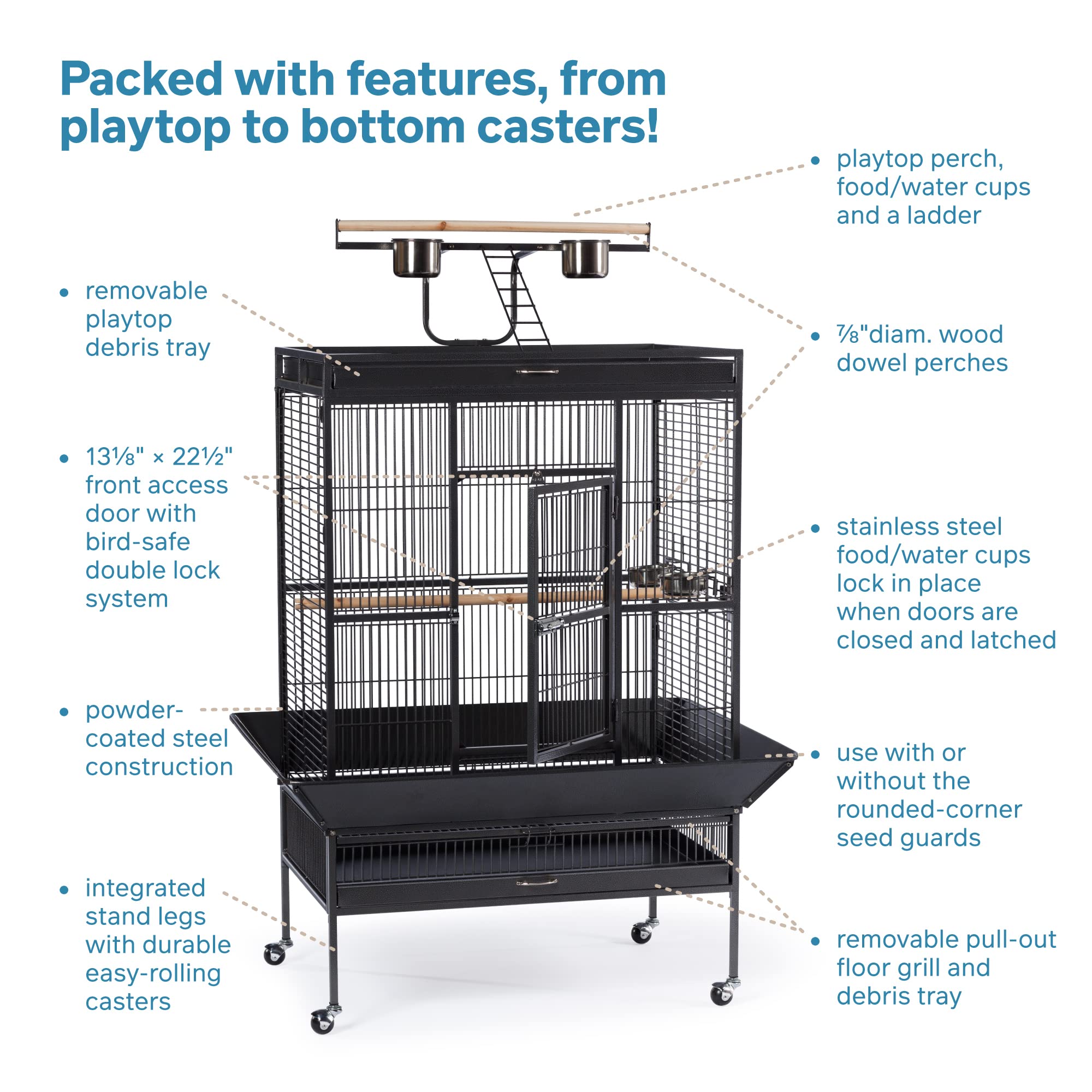 Pet Products Wrought Iron Select Bird Cage 3154BLK, Black Hammertone, 36-Inch by 24-Inch by 66-Inch