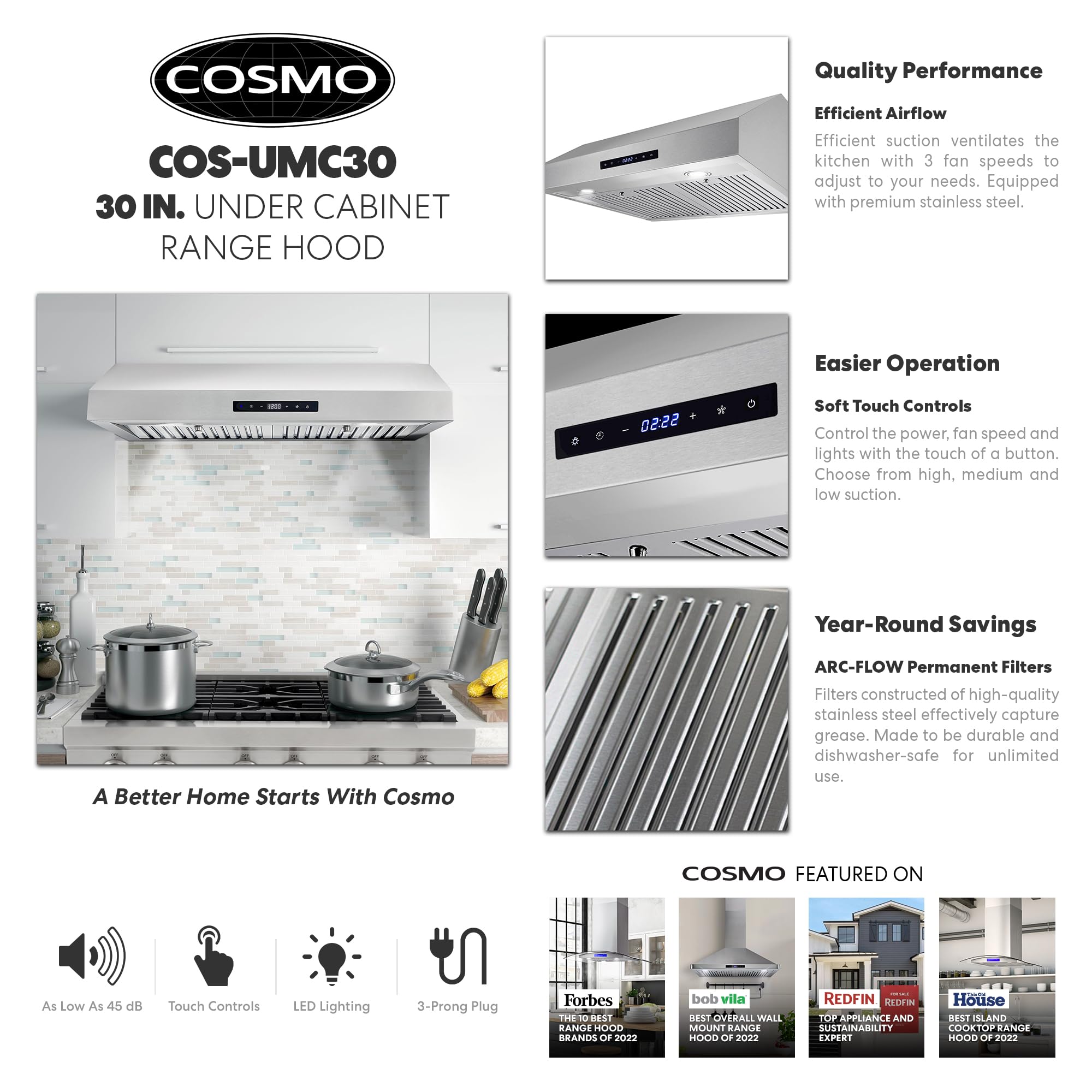 UMC30 30 in. Haven Collection 380 CFM Ducted Under Cabinet Range Hood, LED Lights, Touch Controls, Stainless Steel