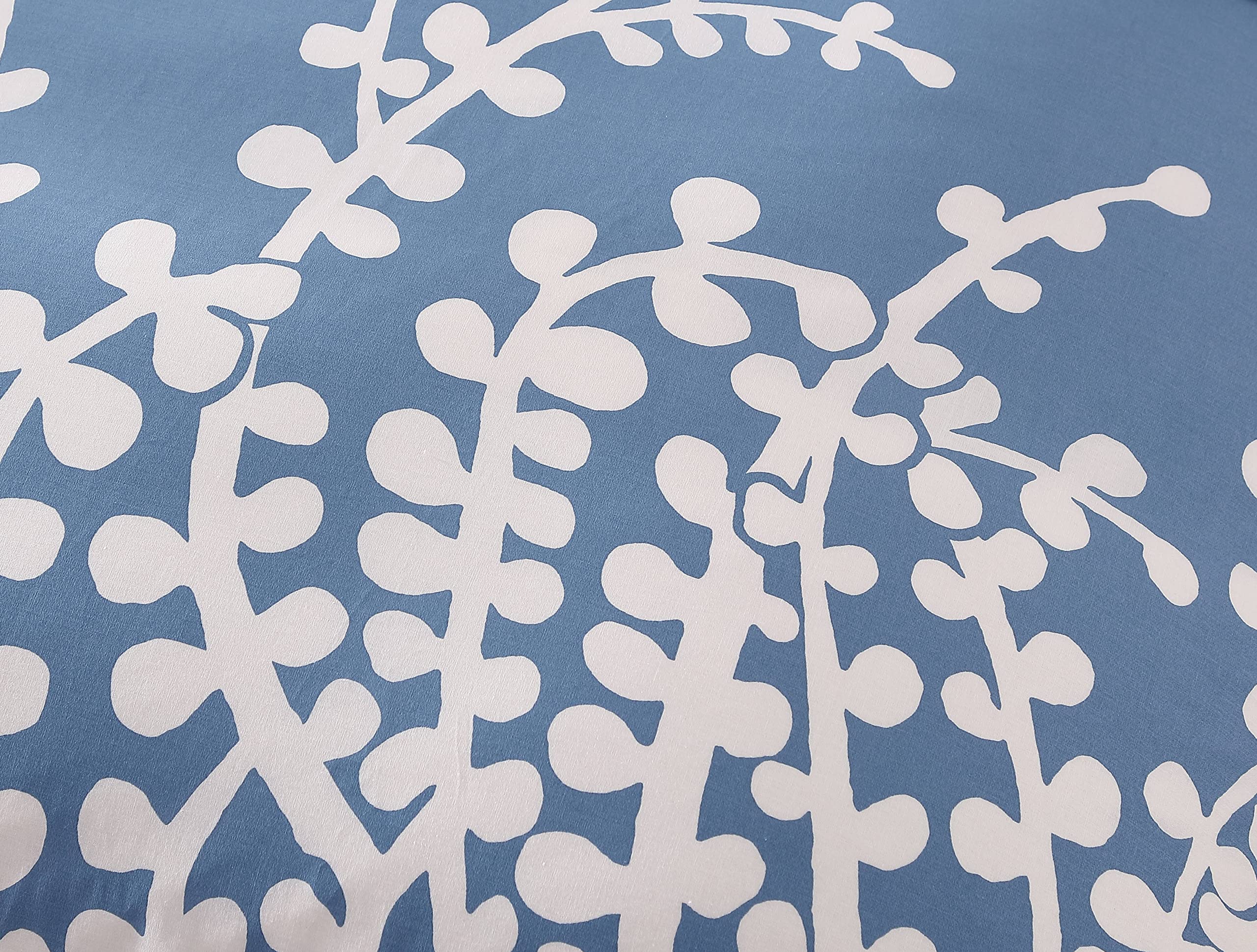 Full/Queen Cotton Comforter Set Blue Floral Branch