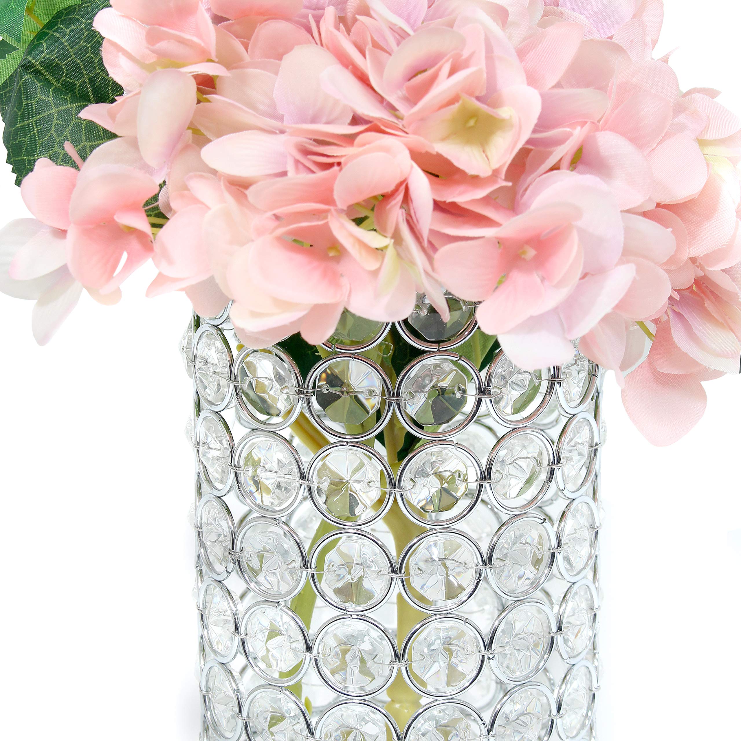 HG1009-CHR Elipse Cylindrical Crystal Decorative Flower Vase, Candle Holder, Wedding Centerpiece, 11.25 Inch, Chrome
