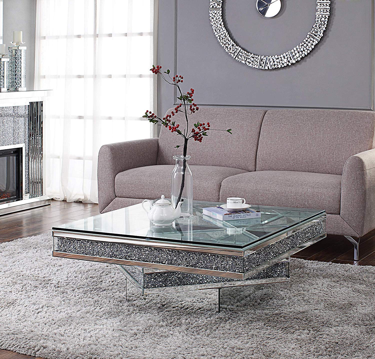 Coffee Table, Mirrored and Faux Diamonds