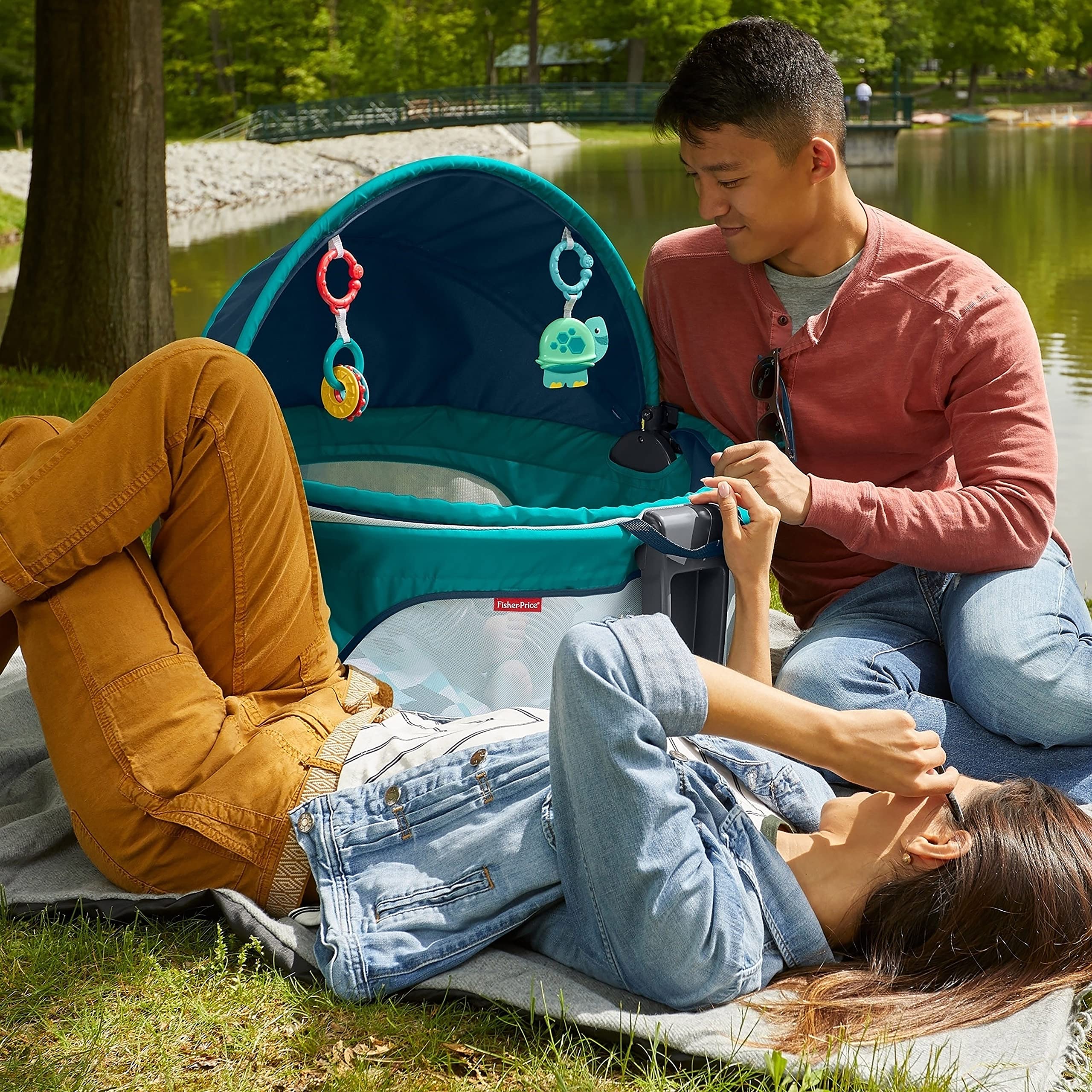 On-the-Go Baby Dome - Pixel Forest, portable travel play space with canopy and toys