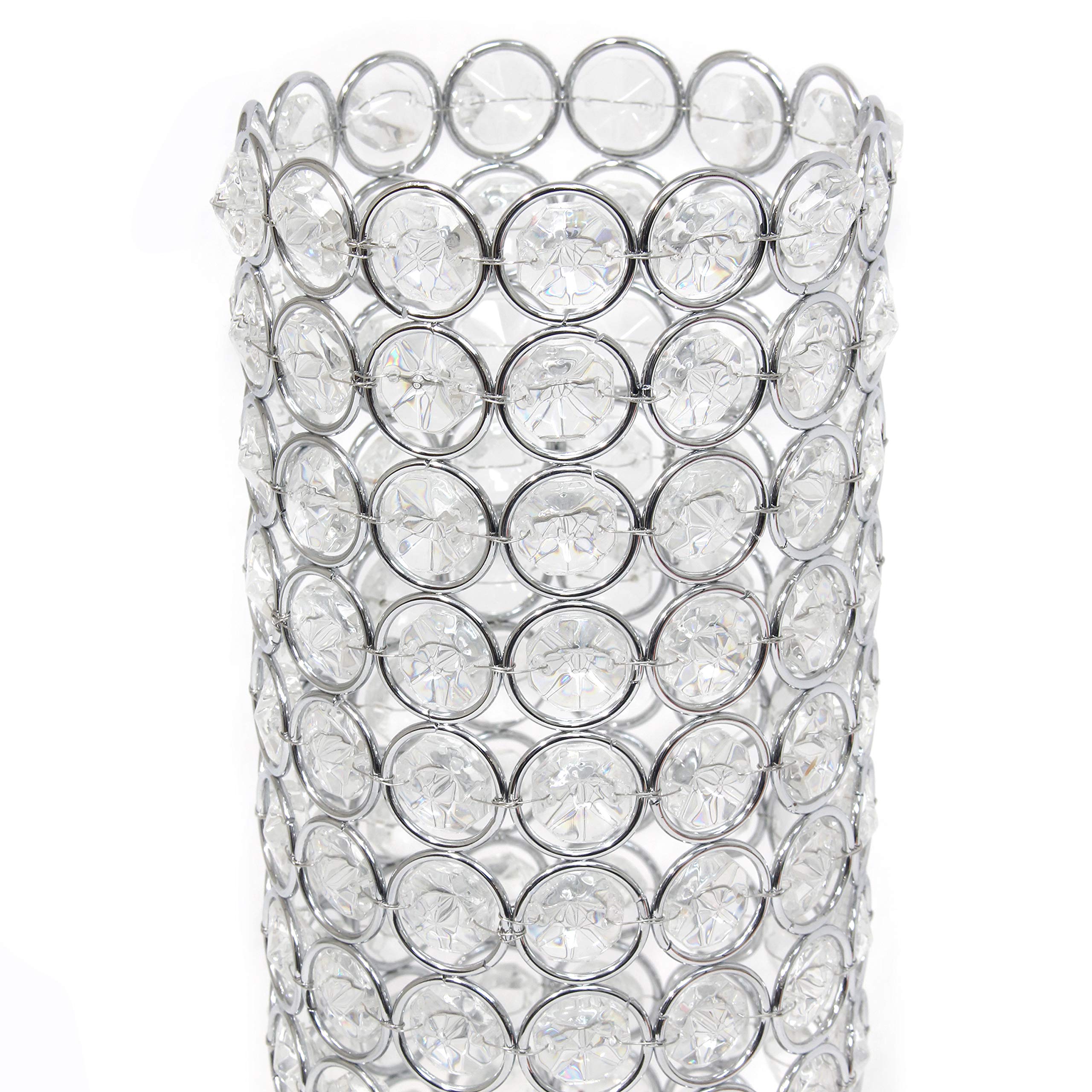 HG1009-CHR Elipse Cylindrical Crystal Decorative Flower Vase, Candle Holder, Wedding Centerpiece, 11.25 Inch, Chrome
